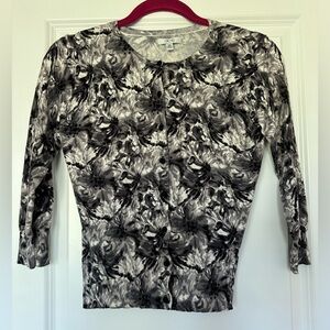 Caché Black/Gray Flower Cardigan. Size XS.